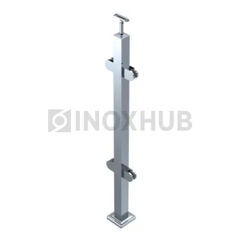 Стойка ограждения в сборе квадратная с фланцем, 4 стеклодержателя, 40×40×900 мм, AISI 304, GRIT 600